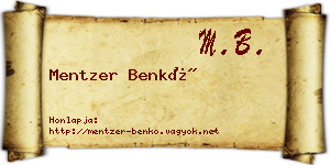Mentzer Benkő névjegykártya
